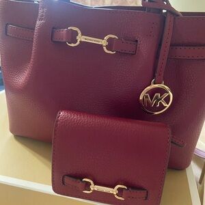 Michael Kors Burgundy Saffiano Leather Tote with Matching Wallet in MK box